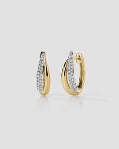 Boucles d'oreilles créoles double rangée de diamants en or massif 14K 18K, pavé de diamants ronds de laboratoire, pour usage quotidien, avec charnière épaisse, style Huggie, prix usine B2B - Product Image 5