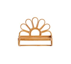 Étagère murale en rotin artisanal en forme de fleur avec panier de rangement tressé, étagère flottante décorative bohème pour chambre à coucher, salon - Product Image 2