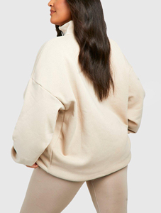 Premium Quality Oversized solid color Women's Hoodie Custom Made Fleece <b>zipper</b> mock neck Sweatshirt with Front Logo for women's - Product Image 6