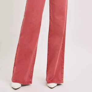 Jean en denim rose taille haute à jambe large, en coton, couleur unie, coupe droite, délavage clair, respirant, imperméable, style automne - Product Image 4
