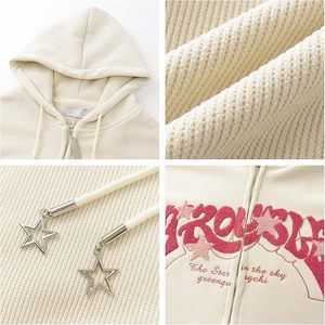 Sudadera extragrande personalizada para mujer con estampado de letras brillantes, bolsillo frontal con cremallera, manga larga, de algodón tejido digital - Product Image 5