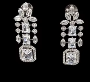 Luxury White Finish Designer Necklace Set Diamond Jewelry Set <b>Silver</b> <b>Choker</b> & Earrings For Party Wear for Women - Product Image 2