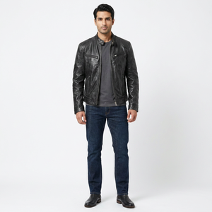 Custom American <b>Men's</b> Leather Jacket Punk Teenager's Collar Plain Dye Canvas for Foreign Trade Product jacket for <b>men</b> - Product Image 1
