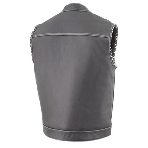 Men's Plus Size Gray Mandarin Collar Moto Biker <b>Vest</b> With Rivet Decoration Solid Color Outerwear Regular Length Men <b>Leather</b> <b>Vest</b> - Product Image 2