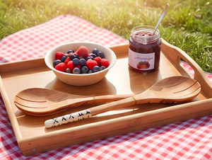 Juego de 3 cucharas de madera pura, cubiertos con acabado de alta calidad, elegantes, de mango largo, perfectos para la mesa de cocina, el hogar o restaurantes. - Product Image 2
