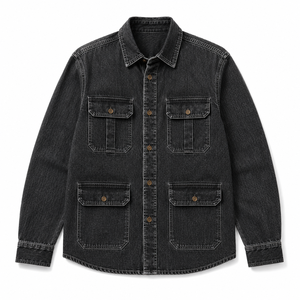 Chemise utilitaire en denim délavé 100% coton pour homme, multi-poches, vêtements de travail, surchemise à manches longues, streetwear décontracté, automne - Product Image 2