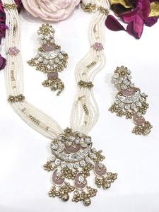 Conjunto de Collar Largo de Moissanita Chapado en Oro de Primera Calidad con Aretes, Colección Elegante para Bodas - Product Image 3