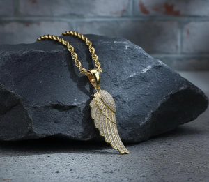 Collar con Colgante de Ala de Ángel, Zirconia, Latón, Chapado en Oro, Joyería Hip Hop para Hombres y Mujeres - Product Image 2