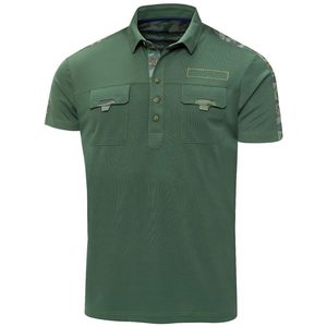 Polo à manches courtes vert pour homme avec motif camouflage et poches, style décontracté, tissu tissé à séchage rapide - Product Image 2