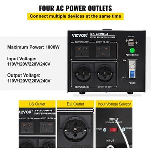 Heavy Duty 1000W convertitore Step Up/Down trasformatore 240V 110V 110V 240V 5V porta USB CE certificata 1 US 1 UK 1 Adattatori da viaggio - Product Image 3