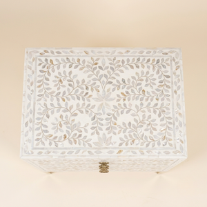 Modern Mother Pearl Floral Design <b>White</b> <b>Bedside</b> <b>Table</b> Cabinet Living Room Furniture India Quality Handicrafts - Product Image 3
