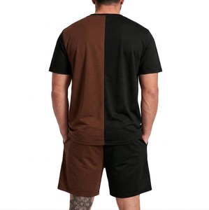 Ensemble été homme Meyba Sports, t-shirt et short assortis, contraste noir et marron premium, style color block. - Product Image 5