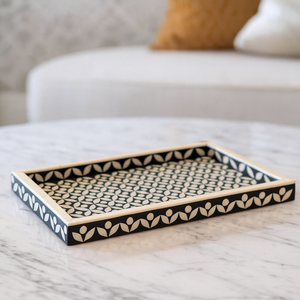 Luxury <b>Black</b> Bone Inlay <b>Serving</b> <b>Tray</b> Handmade Decorative Moroccan Design Rectangular Coffee Table <b>Tray</b> with Handles - Product Image 4