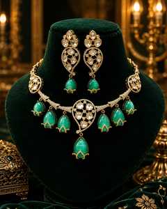 Ensemble de collier traditionnel en laiton plaqué or, style indien, tendance, pour mariage, fête et fiançailles, pour femmes, réglable - Product Image 5