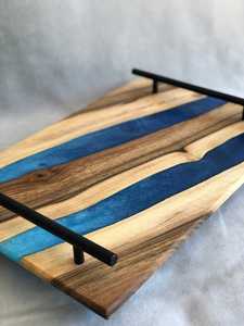 Premium Artisan <b>Epoxy</b> Resin & Solid Wood Serving Tray with Stylish Black Metal Handles for Dining, Entertaining & Home Display - Product Image 5