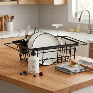 Étagère à vaisselle extensible en métal moderne multifonctionnelle pour évier de cuisine - Product Image 1