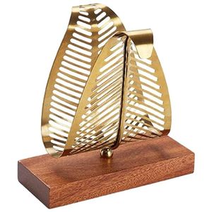 Elegante servilletero de metal con forma vertical curva, tamaño mediano, base rectangular de madera sólida, altura 15 cm. - Product Image 5