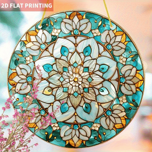CIFbuy Decorazione da Appendere per Finestra in Acrilico Blu Cielo e Oro con Mandala Bohemien Piatto, Acchiappasole, Ornamento per la Casa, per TikTok e Temu - Product Image 3