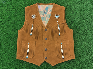 Gilet en daim pour homme, style western cowboy, tendance actuelle, avec franges et détails perlés |   Fabricant OEM personnalisé - Product Image 6
