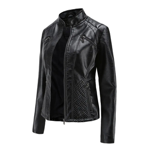 Women's PU Leather Motorcycle Jacket Autumn Waterproof Breathable Warm Embroidered Logo Decoration Casual Wear Reasonable Price - Product Image 2
