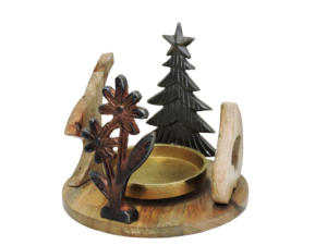 Elegant Handmade Mixed Material Dark Metal Floral Figurine Christmas <b>Tree</b> Wooden Animal Silhouettes Candle <b>Stand</b> - Product Image 6