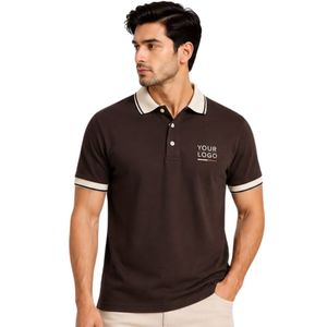 Polo personnalisé pour homme, marron foncé et beige, manches courtes, décontracté, pour le golf, OEM, marque privée, respirant, uniforme, vente en gros - Product Image 1