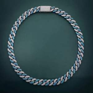 Collar de Cadena Cubana de Lujo con Incrustaciones de Moissanita Azul y Blanca, Chapado en Plata, Joyería Hip Hop con Cierre de Caja, Unisex - Product Image 2