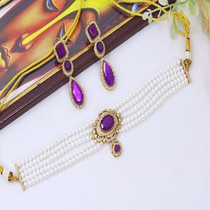 Parure Collier Ras-du-Cou et Boucles d'Oreilles en Plaqué Or de Haute Qualité avec Pierres Moissanite et Perles, Collection Mariage pour Femme - Product Image 4