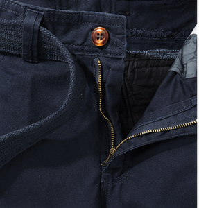 Shorts Bermuda Homme Bleu Marine avec Broderie Abeille Taille Mi-Haute en Tissu Oxford de Coton Décontracté à Braguette Boutonnée - Product Image 2