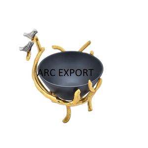 Home and Wedding Decor Tableware Bowl Metal Dry Fruit and Soup Bowl Unique With Gold <b>Stand</b> Silver Mini Birds Designing Bowls - Product Image 1