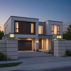 Lámpara de Poste LED Geométrica Moderna de 12 Pulgadas para Entrada de Vehículos, Lámpara de Pilar de Acero Negro para Villa, Luz Decorativa Cálida para Puerta Exterior, CA 220V - Product Image 2