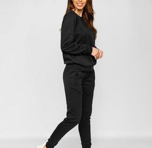 Women's <b>Black</b> Solid Color Tracksuit Full Sleeve Crew Neck Casual Jogger <b>Pants</b> Set Breathable 100% Cotton Autumn Wear - Product Image 4