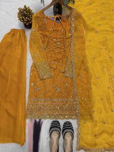 Presenting New Premium Quality With Embroidery Sequence Worked <b>Top</b>-Plazzo And Dupatta Set Fully Stitched Ready To Wear - Product Image 6