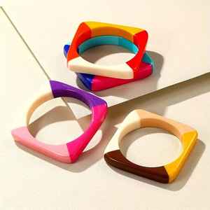 Brazalete de resina acrílica cuadrado geométrico hecho a mano para mujer, accesorios de joyería, regalo de fiesta, brazaletes anchos para dama - Product Image 1
