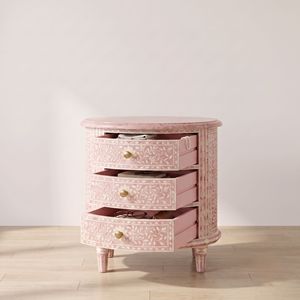 Boho Floral Bone Inlay Bohemian Luxury Modern Eco-Friendly <b>Bedside</b> table light pink Handmade Nightstand 3 Drawer Bedroom <b>Cabinet</b> - Product Image 5