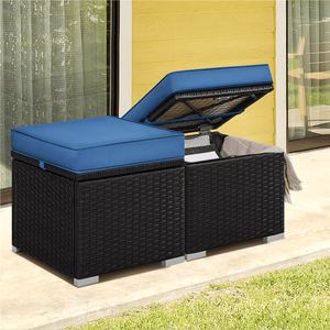 Ottomanes de rangement en osier pour patio avec coussins, lot de 2, marron et bleu foncé - Product Image 2