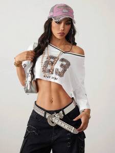 Maillot de football court en maille blanche à faible MOQ, imprimé léopard 23, streetwear pour femme, fabricant OEM en gros sous marque privée - Product Image 4