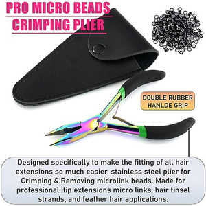 Stainless Steel Hair Extension Pliers And <b>Needle</b> Hook Kit Micro Ring Link <b>Bead</b> With Pu Leather Case <b>Beads</b> Links Plier Tools - Product Image 5