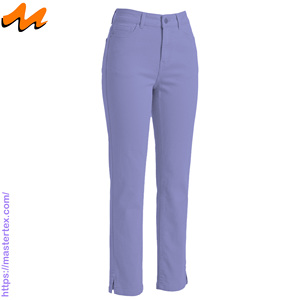 Pantalon décontracté pour femme, coupe régulière, cinq poches, ourlet fendu, tissu respirant, été-printemps, coton élasthanne 6,64 oz - Product Image 2