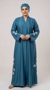 Elegant Mustard Embroidered Abaya With V Neck <b>Long</b> Sleeve Floor Length Modest <b>Dress</b> <b>For</b> Women Daily Wear Middle East Style - Product Image 2