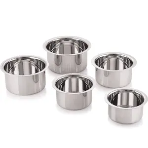 Juego de 5 Piezas de Utensilios de Cocina de Acero Inoxidable con Diseño Clásico, Base Plana para Inducción, Nuevo Diseño, Tapa de Metal Pulido, para Cocina Casera - Product Image 1