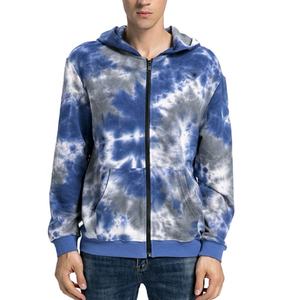 Pull-over à capuche avec fermeture éclair personnalisé de haute qualité coupe ajustée pour hommes veste à capuche brodée impression tie-dye avec poches kangourou sur le devant - Product Image 1