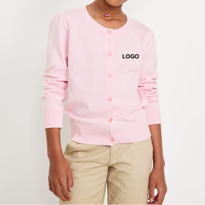 เสื้อคาร์ดิแกนสีชมพูปักโลโก้แบบถักสำหรับนักเรียน - Product Image 2