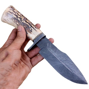 Cuchillo Bowie OEM de Supervivencia y Camping, Forjado a Mano, Grado Industrial, Acero de Damasco, Hoja Fija de Punta Caída, Estilo Vikingo, Mango de Cuerno - Product Image 1