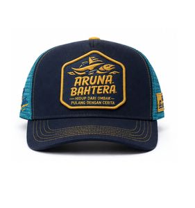 Casquette Trucker en Maille Bleue et Jaune avec Logo Brodé, Réglable, Unisexe, pour Activités de Plein Air, Printemps-Été, Décontractée, 6 Panneaux, Voyage, Aruna Bahtera - Product Image 1