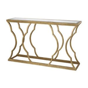 Console d'entrée décorative en métal avec plateau en verre transparent, meuble d'appoint haut de gamme pour les espaces modernes. - Product Image 1