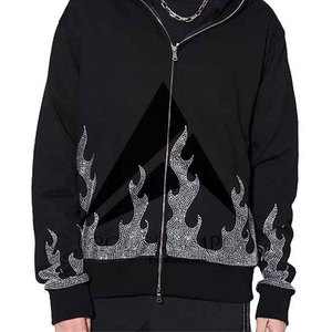 Rhinestone Hoodie Mens Winter Oversized Zip Up Plus Size Boxy Fit <b>Drop</b> Shoulder Luxury Process Impex - Product Image 4