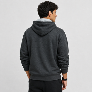 Sweat-shirt à capuche gris foncé pour homme, coupe classique, couleur unie, en molleton de coton, décontracté, pour l'automne, fabriqué en Inde - Product Image 3