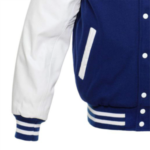 Chaqueta Universitaria Americana, Tejido de Lana de Alta Densidad, Mangas de Cuero Genuino, Bordado Personalizado OEM, Estilo Vintage - Product Image 6