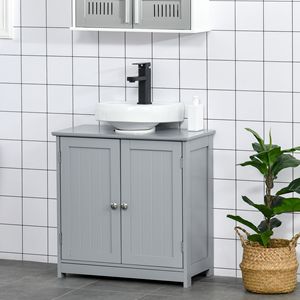 Mobili da Bagno Classici Grigi a Forma di U con Lavabo Integrato, Ripiano Interno Regolabile per Uso in Camera da Letto, Hotel, Ospedale - Product Image 2